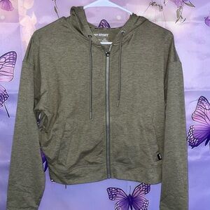DKNY Olive Green Zip-Up Hoodie Sweatshirt